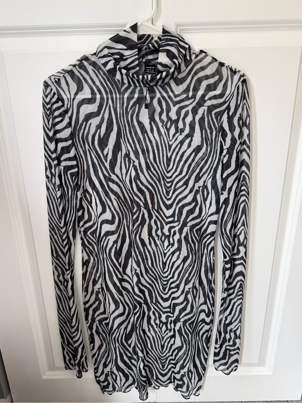 Zebra Print Mesh Long Sleeve dress